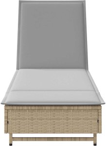 vidaXL Leżak na kółkach, z poduszką, beżowy, polirattan 6