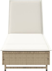 vidaXL Leżak na kółkach, z poduszką, beżowy, polirattan 6