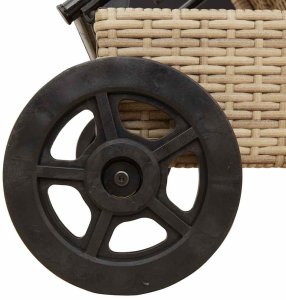 vidaXL Leżak na kółkach, z poduszką, beżowy, polirattan 10