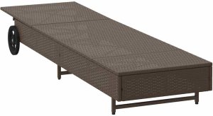 vidaXL Leżak na kółkach, z poduszką, brązowy, polirattan 5