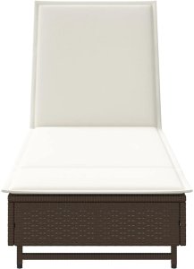 vidaXL Leżak na kółkach, z poduszką, brązowy, polirattan 6