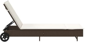 vidaXL Leżak na kółkach, z poduszką, brązowy, polirattan 7