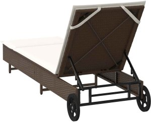 vidaXL Leżak na kółkach, z poduszką, brązowy, polirattan 8