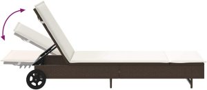 vidaXL Leżak na kółkach, z poduszką, brązowy, polirattan 9