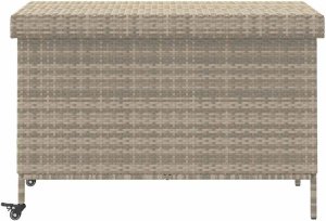 Skrzynia ogrodowa vidaXL Skrzynia ogrodowa z kółkami, szara, 110x55x73 cm, polirattan 4