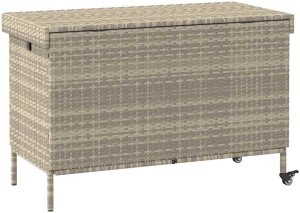 Skrzynia ogrodowa vidaXL Skrzynia ogrodowa z kółkami, szara, 110x55x73 cm, polirattan 6