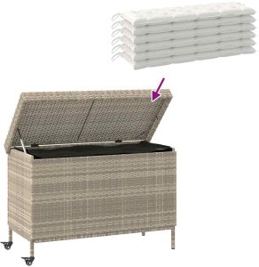Skrzynia ogrodowa vidaXL Skrzynia ogrodowa z kółkami, szara, 110x55x73 cm, polirattan 7