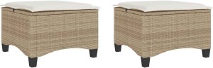 vidaXL Taborety ogrodowe z poduszkami 2 szt. Beżowe Polirattan 2