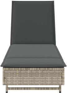 vidaXL Leżak na kółkach, z poduszką, jasnoszary, polirattan 6