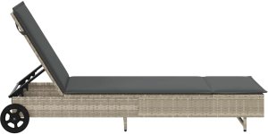 vidaXL Leżak na kółkach, z poduszką, jasnoszary, polirattan 7