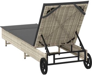 vidaXL Leżak na kółkach, z poduszką, jasnoszary, polirattan 8