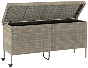 Skrzynia ogrodowa vidaXL Skrzynia ogrodowa z kółkami, szara, 160x55x75 cm, polirattan 4
