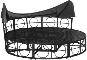 vidaXL Leżanka ogrodowa, z baldachimem i poduszkami, czarna, rattan PE 5