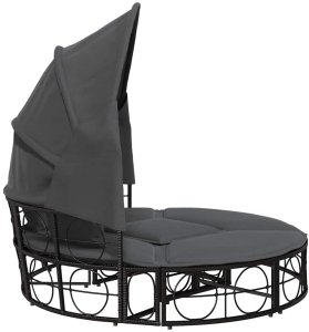 vidaXL Leżanka ogrodowa, z baldachimem i poduszkami, czarna, rattan PE 7