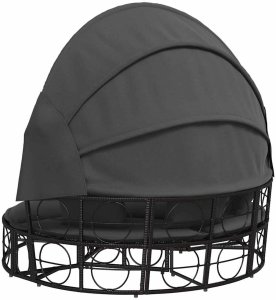 vidaXL Leżanka ogrodowa, z baldachimem i poduszkami, czarna, rattan PE 8