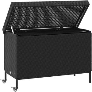 Skrzynia ogrodowa vidaXL Skrzynia ogrodowa z kółkami, czarna, 110x55x73 cm, polirattan 3