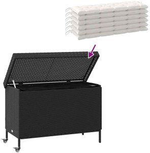 Skrzynia ogrodowa vidaXL Skrzynia ogrodowa z kółkami, czarna, 110x55x73 cm, polirattan 7