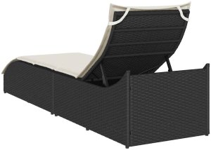 vidaXL Składany leżak z poduszką i schowkiem Czarny polirattan 7