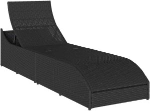 vidaXL Składany leżak z poduszką i schowkiem Czarny polirattan 10