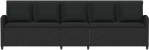 vidaXL Sofa ogrodowa 5-osobowa z poduszkami Czarny polirattan 4