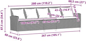 vidaXL Sofa ogrodowa 5-osobowa z poduszkami Czarny polirattan 9