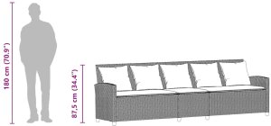 vidaXL Sofa ogrodowa 5-osobowa z poduszkami Czarny polirattan 10