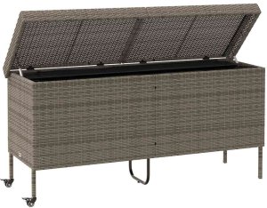 Skrzynia ogrodowa vidaXL Skrzynia ogrodowa z kółkami, szara, 160x55x75 cm, polirattan 4