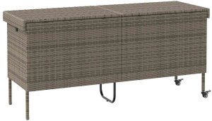 Skrzynia ogrodowa vidaXL Skrzynia ogrodowa z kółkami, szara, 160x55x75 cm, polirattan 6