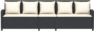 vidaXL Sofa ogrodowa 5-osobowa z poduszkami Czarny polirattan 4