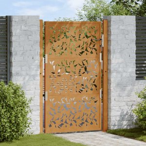 vidaXL Brama ogrodowa 105x155 cm Stal nierdzewna Wzór liścia 1