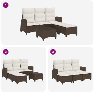 vidaXL 3-częściowy zestaw ogrodowy z poduszkami w kształcie litery L 8