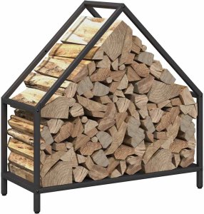Drewutnia vidaXL Stojak na drewno opałowe czarny 60x25x60 cm 4