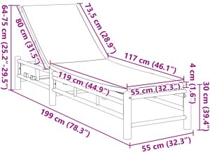 vidaXL Leżak z poduszkami, 55x199x30 cm, bamboo 10