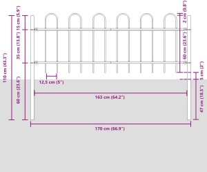 vidaXL Ogrodzenie Ogrodowe Białe Stalowe 170 x 60 cm Trwałe 6