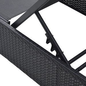 vidaXL Leżak ogrodowy Czarny Rattan, Stal 69 x 200 x 27 cm 3