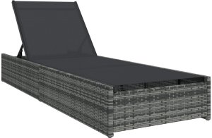 vidaXL Leżak słoneczny Szary Rattan i tkanina 69 x 200 x 27 cm Składany 2