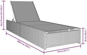 vidaXL Leżak słoneczny Szary Rattan i tkanina 69 x 200 x 27 cm Składany 7