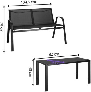 Meble ogrodowe zestaw sofa, 2 krzesła i stolik ze szklanym blatem czarne UNIWERSALNY 21