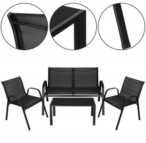 Meble ogrodowe zestaw sofa, 2 krzesła i stolik ze szklanym blatem czarne UNIWERSALNY 10