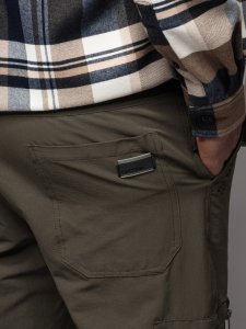 Męskie spodnie joggery z kieszeniami cargo i printem  ciemnooliwkowe V5 OM-PAJO-0200 L 3