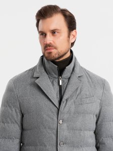 Kurtka męska o kroju marynarki z podpinką  szara V1 OM-JALP-0170 S 3