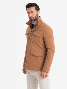 Lekka kurtka męska z kieszeniami i wysokim kołnierzem  brązowa V5 OM-JALP-0167 S 3