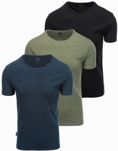 Zestaw męskich bawełnianych t-shirtów BASIC z okrągłym dekoltem  czarny/granatowy/khaki V3 OM-TSBS-0232 XXL 1