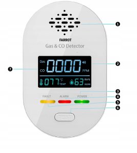czujnik detektor gazu ziemnego, lpg, tlenku węgla co czadu, temperatura , wilgotność 4w1 12