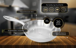 Shiori  Stainless Steel 304 patelnia bez powłoki indukcja 20 cm 4