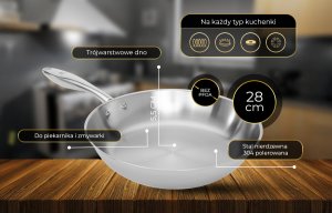 Shiori  Stainless Steel 304 patelnia bez powłoki indukcja 28cm 4