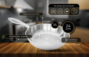 Shiori  Stainless Steel 304 patelnia bez powłoki indukcja 24 cm 4