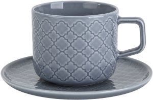 Filiżanka porcelanowa 250 ml + spodek Marrakesz K9 szaro-nieb. 1