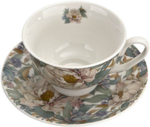 Filiżanka porcelanowa 250 ml + spodek Peony White 2