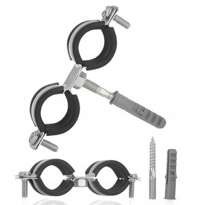 Obejma metalowa z gumą do rur podwójna 1" 32-36mm (200) 1